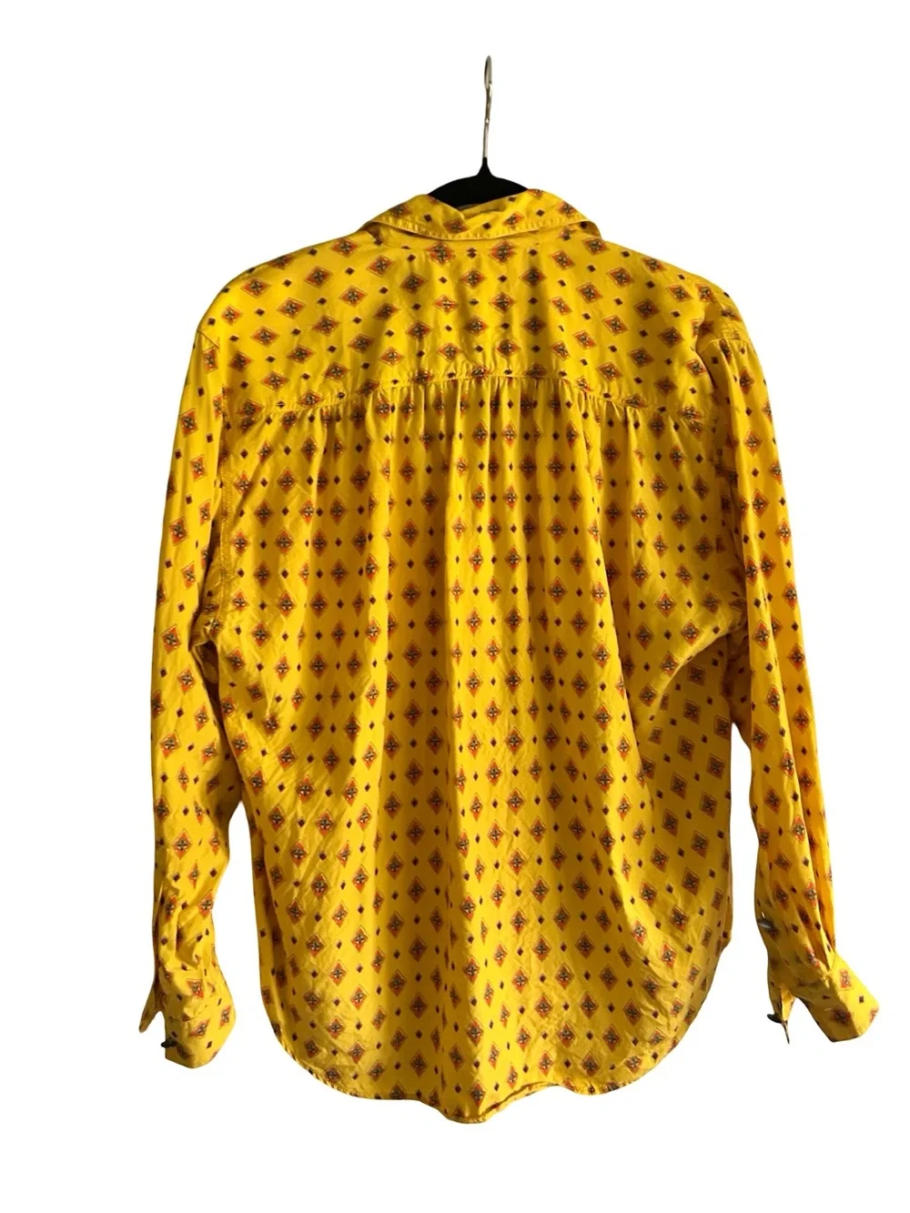 Vintage 90s Lizwear Yellow Geometric Print Rayon Button Down Shirt Size Small - Picture 3 of 11